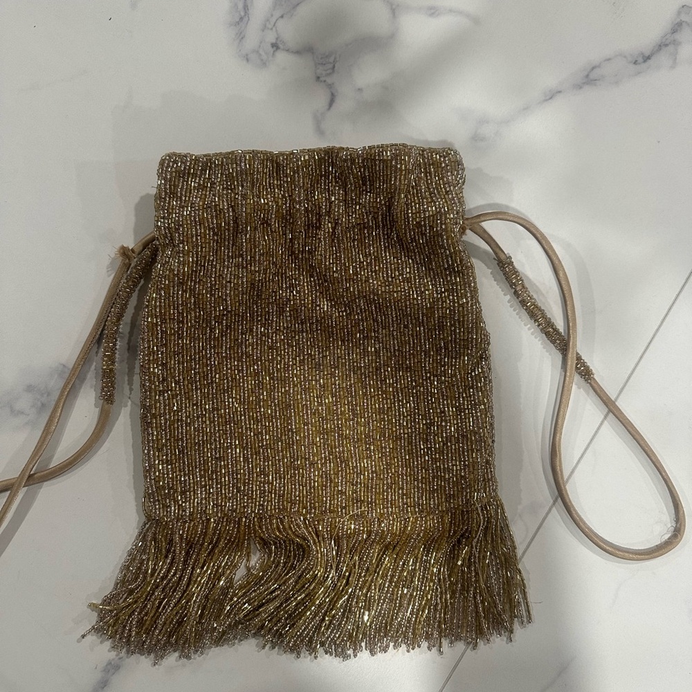 Zara Gold Beaded Mini Bag with Fringe